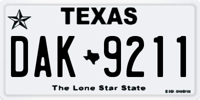 TX license plate DAK9211