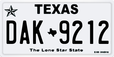 TX license plate DAK9212