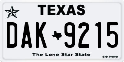TX license plate DAK9215