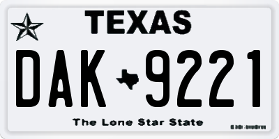 TX license plate DAK9221