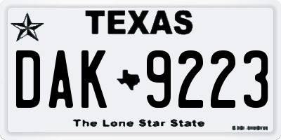 TX license plate DAK9223
