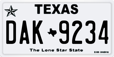 TX license plate DAK9234