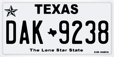 TX license plate DAK9238
