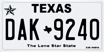 TX license plate DAK9240