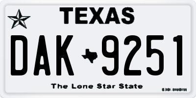 TX license plate DAK9251