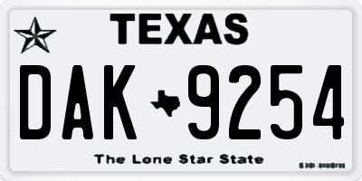 TX license plate DAK9254