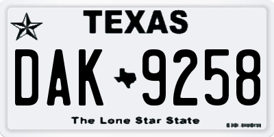 TX license plate DAK9258