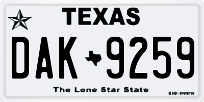 TX license plate DAK9259