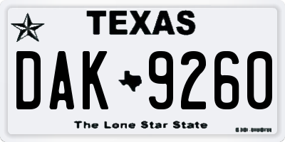 TX license plate DAK9260