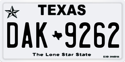 TX license plate DAK9262