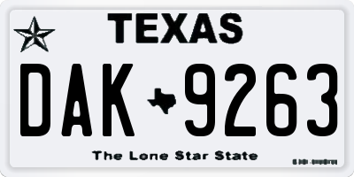 TX license plate DAK9263