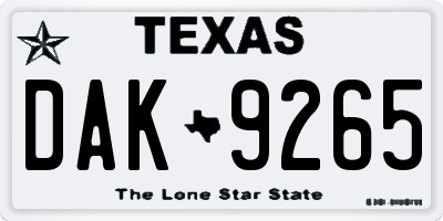 TX license plate DAK9265