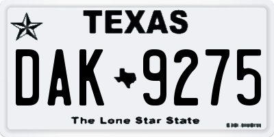 TX license plate DAK9275