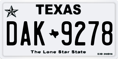 TX license plate DAK9278