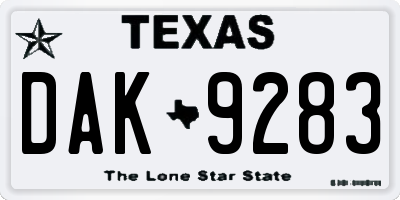 TX license plate DAK9283