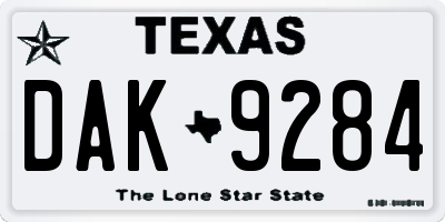 TX license plate DAK9284