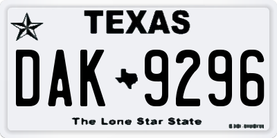 TX license plate DAK9296
