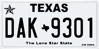 TX license plate DAK9301