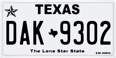 TX license plate DAK9302