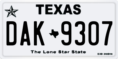 TX license plate DAK9307