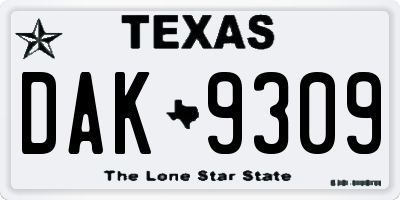 TX license plate DAK9309