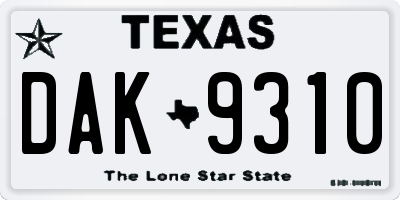 TX license plate DAK9310
