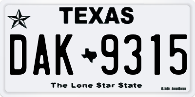 TX license plate DAK9315