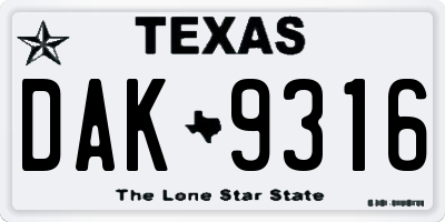 TX license plate DAK9316