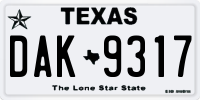 TX license plate DAK9317
