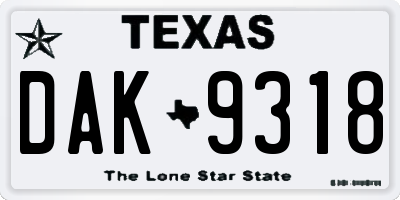 TX license plate DAK9318
