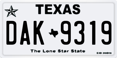 TX license plate DAK9319