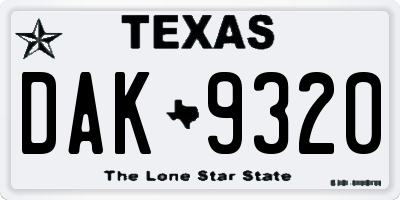 TX license plate DAK9320
