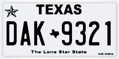 TX license plate DAK9321