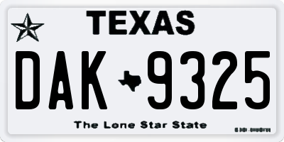 TX license plate DAK9325