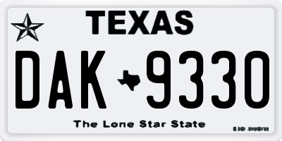 TX license plate DAK9330