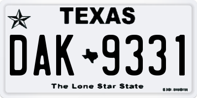 TX license plate DAK9331