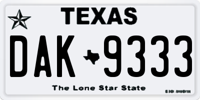 TX license plate DAK9333