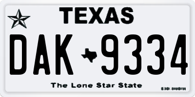 TX license plate DAK9334