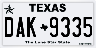 TX license plate DAK9335