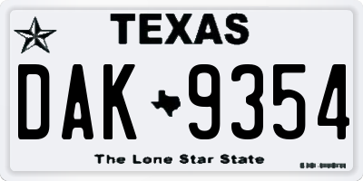 TX license plate DAK9354