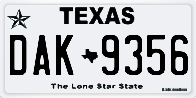 TX license plate DAK9356