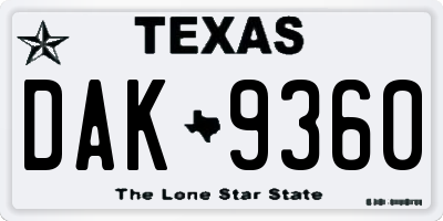 TX license plate DAK9360