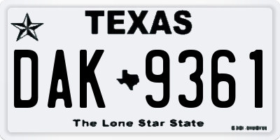 TX license plate DAK9361