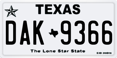 TX license plate DAK9366