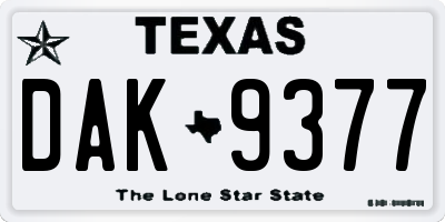 TX license plate DAK9377