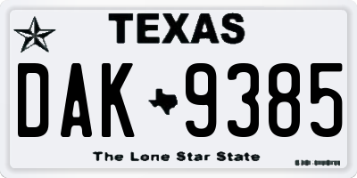 TX license plate DAK9385