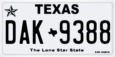 TX license plate DAK9388