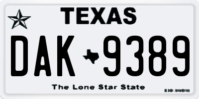 TX license plate DAK9389