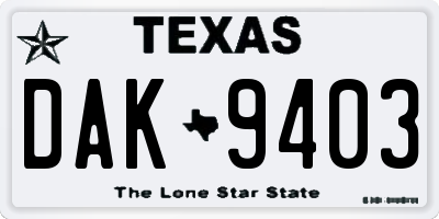TX license plate DAK9403