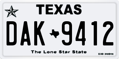 TX license plate DAK9412